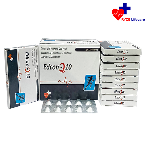 Product Name: Edcon Q   10, Compositions of Edcon Q   10 are Tablets of Coenzyme Q10 with Lycopene, L-Glutathione, L-Canntine , L-Tartrate & Zinc Oxide  - Ryze Lifecare