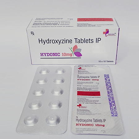 Product Name: Hydonic 10 mg, Compositions of Hydonic 10 mg are Hydroxyzine Tablets Ip - Ronish Bioceuticals