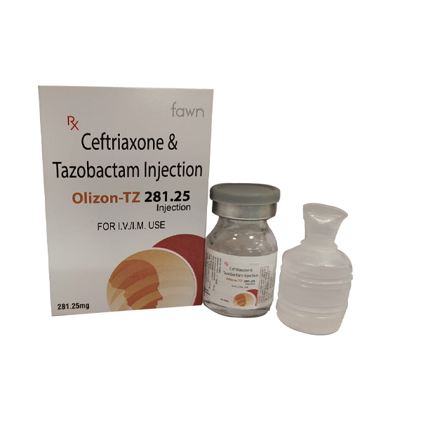 Product Name: OLIZON TZ 281.25, Compositions of Ceftriaxone 250mg + Tazobactum 31.25mg are Ceftriaxone 250mg + Tazobactum 31.25mg - Fawn Incorporation