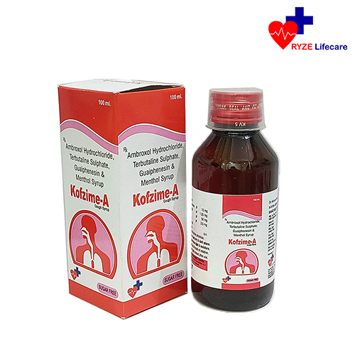 Product Name: Kofzime A, Compositions of Kofzime A are Ambroxol Hydrochloride , Terbutaline Sulphate , Guiaphenesin & Menthol Syrup - Ryze Lifecare
