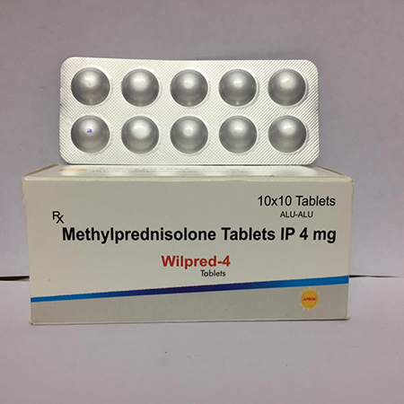 Product Name: WILPRED 4, Compositions of WILPRED 4 are Methylprednisolone Tablets IP 4mg - Apikos Pharma