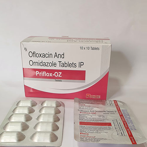 Product Name: Priflox OZ, Compositions of Priflox OZ are Ofloxacin & Ornidazole Tablets IP - Pride Pharma