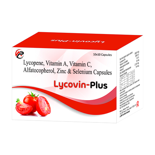 Product Name: Lycovin Plus, Compositions of Lycovin Plus are Lycopene Vitamin A,Vitamin C,Alfatocopherol,Zinc & Selenium Capsules - Ambrosia Pharma