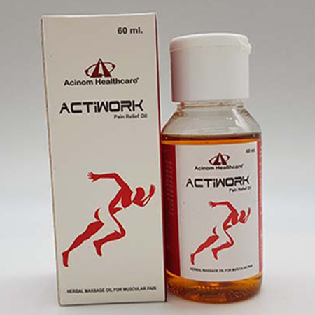 Product Name: Actiwork, Compositions of Actiwork are Maha narayan tail, guggal satva, gandopura tail, neelgiri tail, tarpeen tail, kapoor satva - Acinom Healthcare