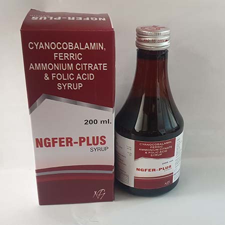 Product Name: Ngfer Plus, Compositions of Ngfer Plus are Cyanocobalamin Ferric Ammonium Citrate & Folic Acid Syrup - NG Healthcare Pvt Ltd