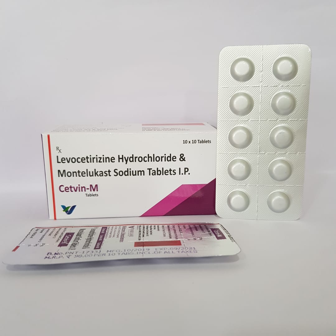 Product Name: Cetvin m, Compositions of Cetvin m are Levocetrizine Hydrochloride & Montelukast Sodium Tablets IP  - Vindcare Lifesciences