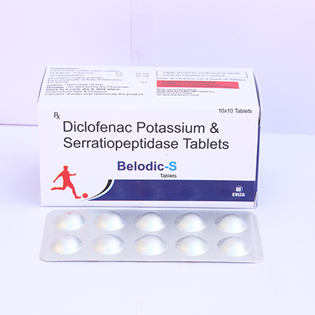 Product Name: Belodic S, Compositions of Belodic S are Diclofenac Potassium & Serratiopeptidase Tablets - Eviza Biotech Pvt. Ltd