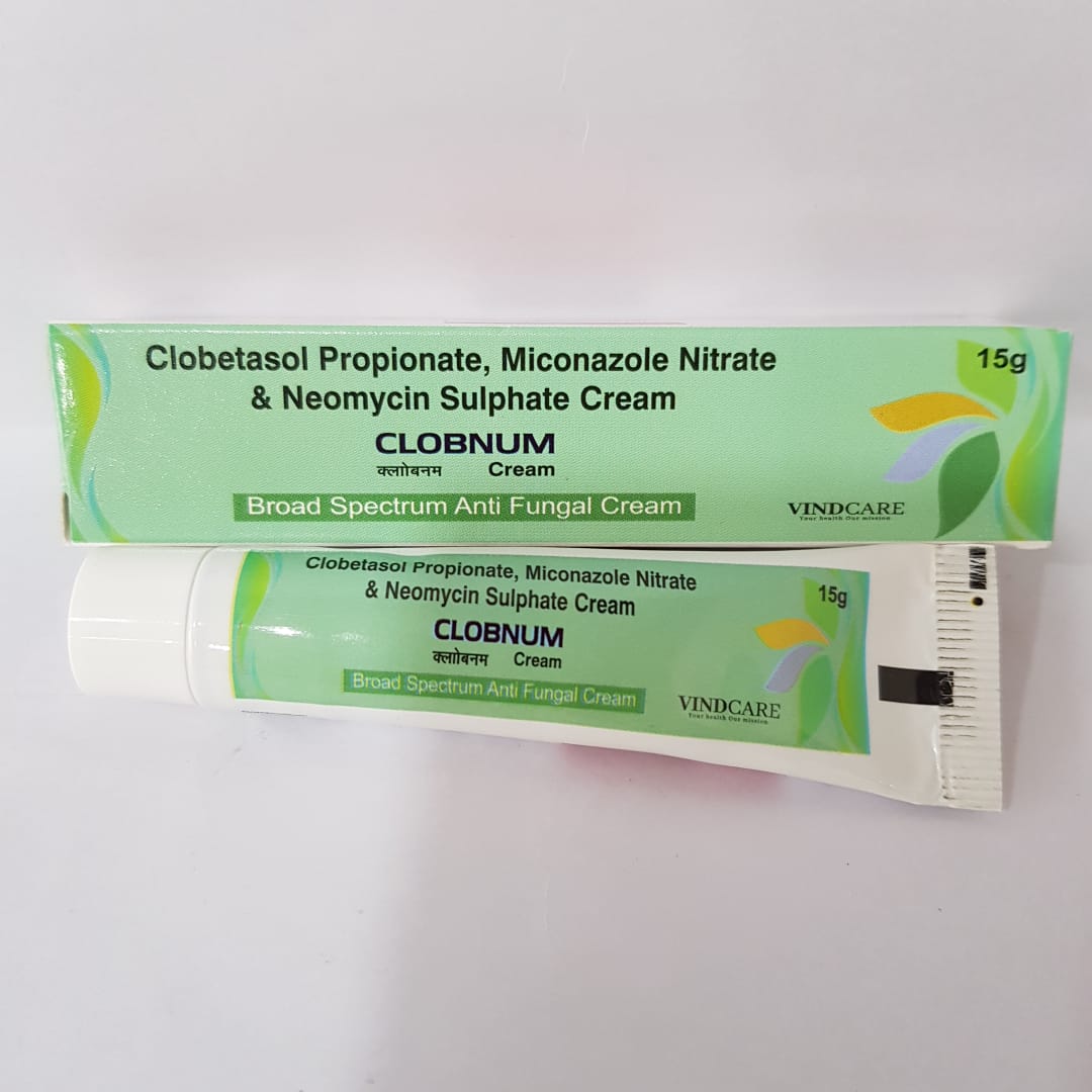 Product Name: Clobnum, Compositions of Clobnum are Clobetasol Propionate, Miconazole Nitrate & Neomycin Sulphate Cream - Vindcare Lifesciences