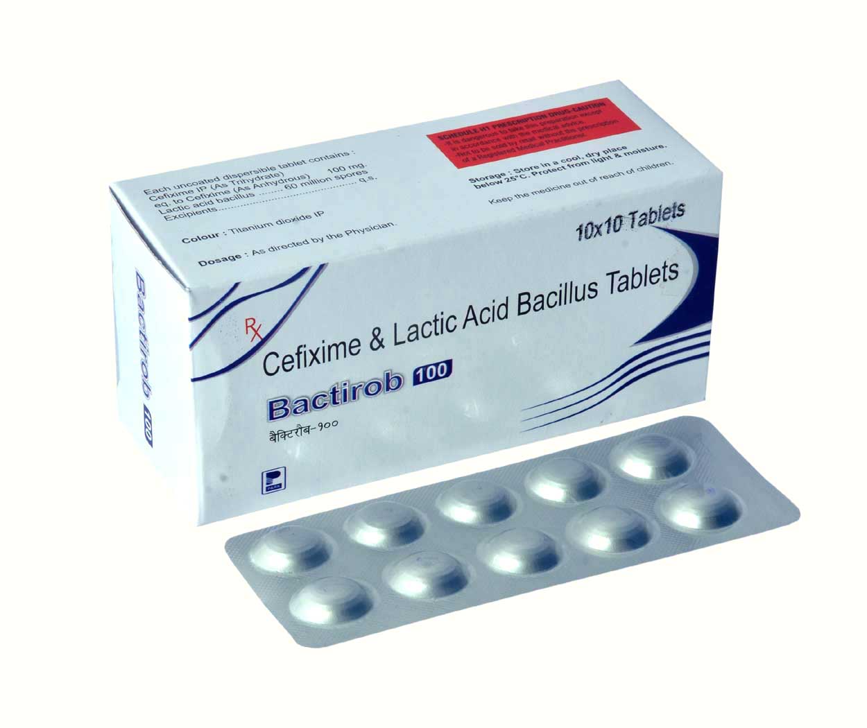 Product Name: Bactirob 100, Compositions of Bactirob 100 are Cefixime & Lactic Acid Bacillus Tablets - Park Pharmaceuticals
