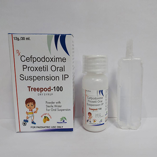 Product Name: Treepod 100, Compositions of Treepod 100 are Cefpodoxime Proxetil Oral Suspension IP - Healthtree Pharma (India) Private Limited