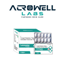 Product Name: Lenzyme, Compositions of Lenzyme are Fungal Diastase Pepsin  Activated Charcoal Tar - Acrowell Labs Private Limited