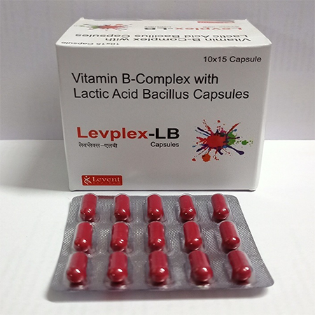 Product Name: Levplex LB, Compositions of Levplex LB are Vitamin B complex with lactic acid bacillus capsules - Levent Biotech Pvt. Ltd
