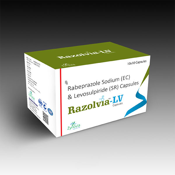 Product Name: Razolvia LV, Compositions of Razolvia LV are Rabeprazole Sodium EC & Levosulpiride SR Capsules - Zynovia Lifecare