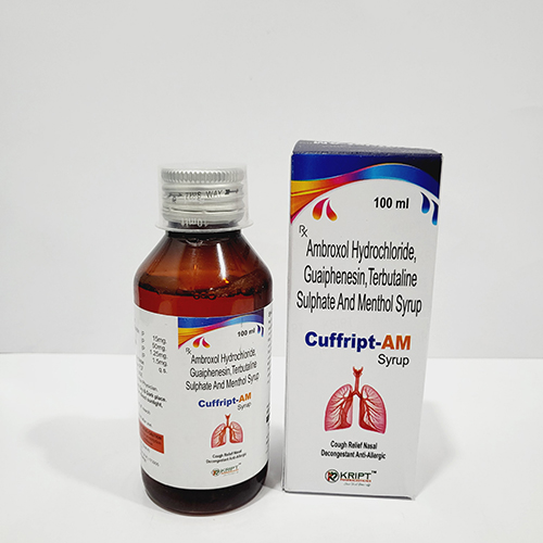 Product Name: Cuffript AM, Compositions of Cuffript AM are Ambroxol Hydrochloride, Guaiphenesin,Terbutaline Sulphate And Menthol Syrup - Kript Pharmaceuticals