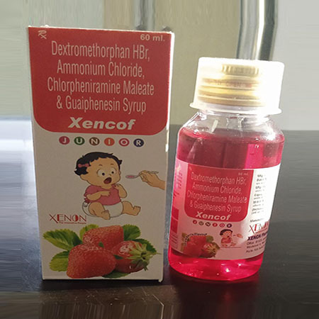 Product Name: Xencof, Compositions of Xencof are Dextromethophan HBr,Ammonium Chloride,Chloropheniramine Maleate & Guaiphenesin Syrup - Xenon Pharma Pvt. Ltd