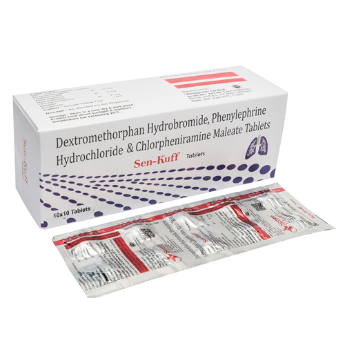Product Name: SenKuff, Compositions of SenKuff are Dextromethorphan Hydrobromide, Phenylephrine Hydrochloride & Chlorpheniramine Maleate Tablets - Senen Biotech