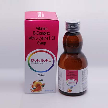 Product Name: Dolvitol L, Compositions of Dolvitol L are Vitamin B-Complex & L-Lysine HCl Syrup - Norvick Lifesciences