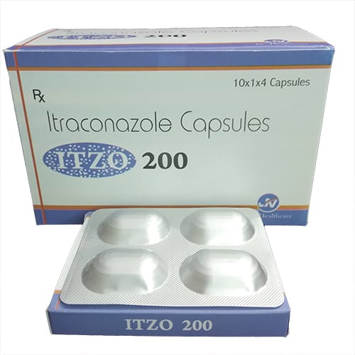 Product Name: ITZO 200 Capsules, Compositions of ITZO 200 Capsules are Itraconazole Capsules 200mg - JV Healthcare