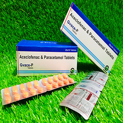 Product Name: Gvace P, Compositions of Gvace P are Aceclofenac 100mg+Paracetamol  - Gvans Biotech Pvt. Ltd