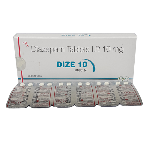 Product Name: Dize 10, Compositions of Dize 10 are Diazepam Tablets IP 10mg - Lifecare Neuro Products Ltd.