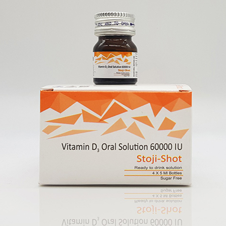 Product Name: Stoji Shot, Compositions of Stoji Shot are Vitamin D3 Oral Solution 60000 IU - Acinom Healthcare