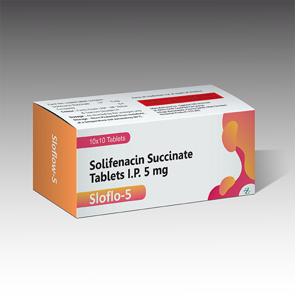 Product Name: Sloflo 5, Compositions of Sloflo 5 are Solifenacin Succinate Tablets I.P.5 mg - Zynovia Lifecare