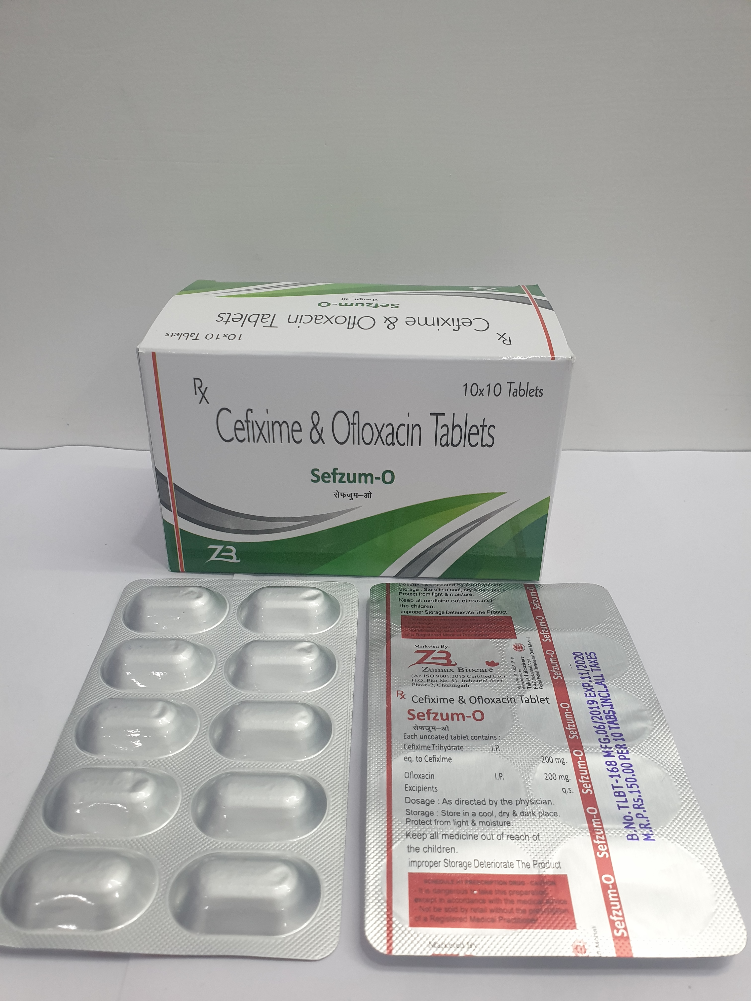 Product Name: Sefzum O, Compositions of Cefixime & ofloxacin Tablets are Cefixime & ofloxacin Tablets - Zumax Biocare