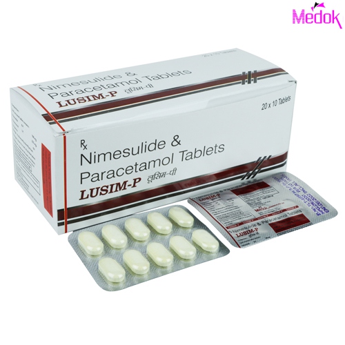 Product Name: Lusim P, Compositions of Lusim P are Nimesulide 100 mg, PCM 325 mg  (Blister) - Medok Life Sciences Pvt. Ltd