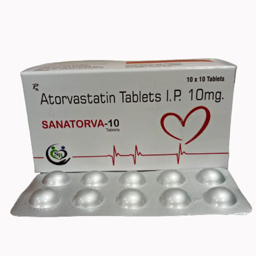 Product Name: SANATORVA 10, Compositions of SANATORVA 10 are Atorvastatin 10mg - Edelweiss Lifecare