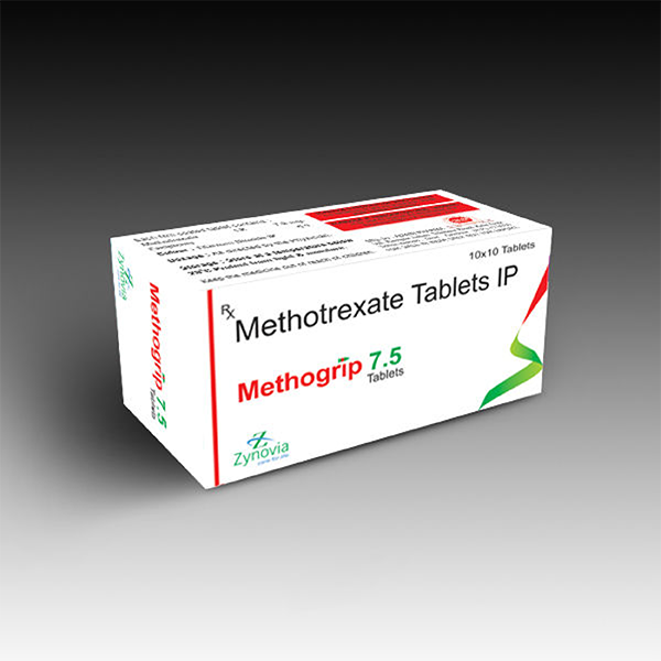 Product Name: Methogrip 7.5, Compositions of Methogrip 7.5 are Methotrexate Tabletes Ip - Zynovia Lifecare