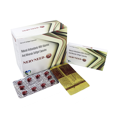 Product Name: NERVNEED 24, Compositions of Natural Antioxidants with Vitamins And Minerals Softgel Capsules are Natural Antioxidants with Vitamins And Minerals Softgel Capsules - Medxone Healthcare