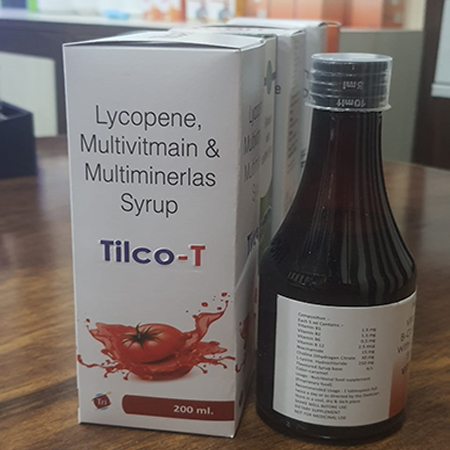 Product Name: Tilco T, Compositions of Tilco T are Lycopene,Multivitamin & Multiminerals Syrup - Triglobal Lifesciences (opc) Private Limited