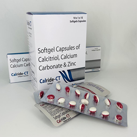 Product Name: Calride CT, Compositions of Calride CT are Softgel Capsules of Calciferol, Calcium Carbonate & Zinc - Biodiscovery Lifesciences Pvt Ltd
