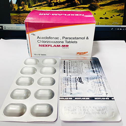 Product Name: NECFLAM MR, Compositions of NECFLAM MR are Aceclofenac, Paracetamol & Chlorzoxazone Tablets - Tecnex Pharma