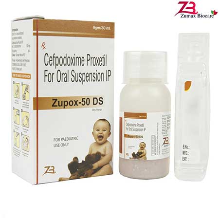 Product Name: Zupox 50 DS, Compositions of Zupox 50 DS are Cefpodoxime Proxetil For Oral Suspension IP - Zumax Biocare