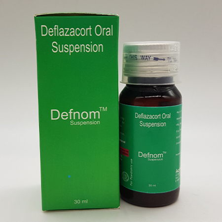 Product Name: Defnom Suspension, Compositions of Defnom Suspension are Deflazacort Oral Suspension - Acinom Healthcare