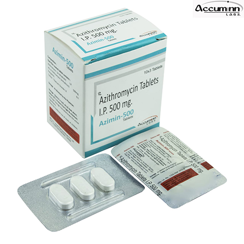 Product Name: Azimin 500, Compositions of Azimin 500 are Azithromycin Tablets IP 500mg - Accuminn Labs