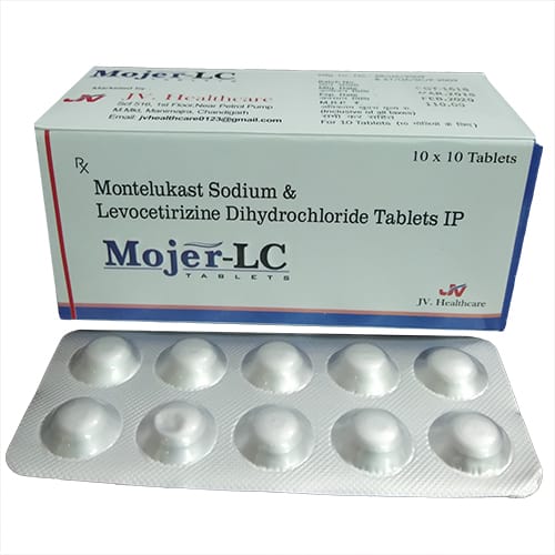 Product Name: MOJER LC Tablets, Compositions of MOJER LC Tablets are LEVOCETRIZINE 5mg, MONTELUKAST 10mg - JV Healthcare