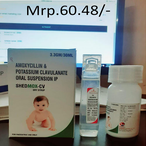 Product Name: Shedmox CV, Compositions of Shedmox CV are Amoxycillin & Potassium Clavulanate Oral Susp. - Shedwell Pharma Private Limited