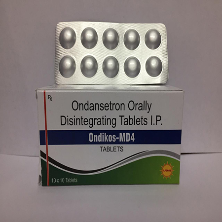 Product Name: ONDIKOS MD4, Compositions of ONDIKOS MD4 are Ondansetron Orally Disintegrating Tablets IP - Apikos Pharma