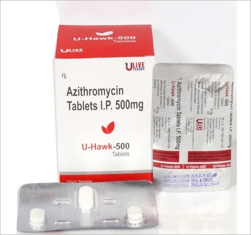 Product Name: U Hawk 500, Compositions of U Hawk 500 are 500-mg-Azithromycin-Tablet-I-P - Yodley LifeSciences Private Limited