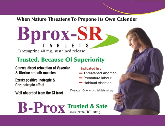 Product Name: Bprox SR, Compositions of Bprox SR are Isoxsuprine 40mg, sustained release - Biotropics Formulations