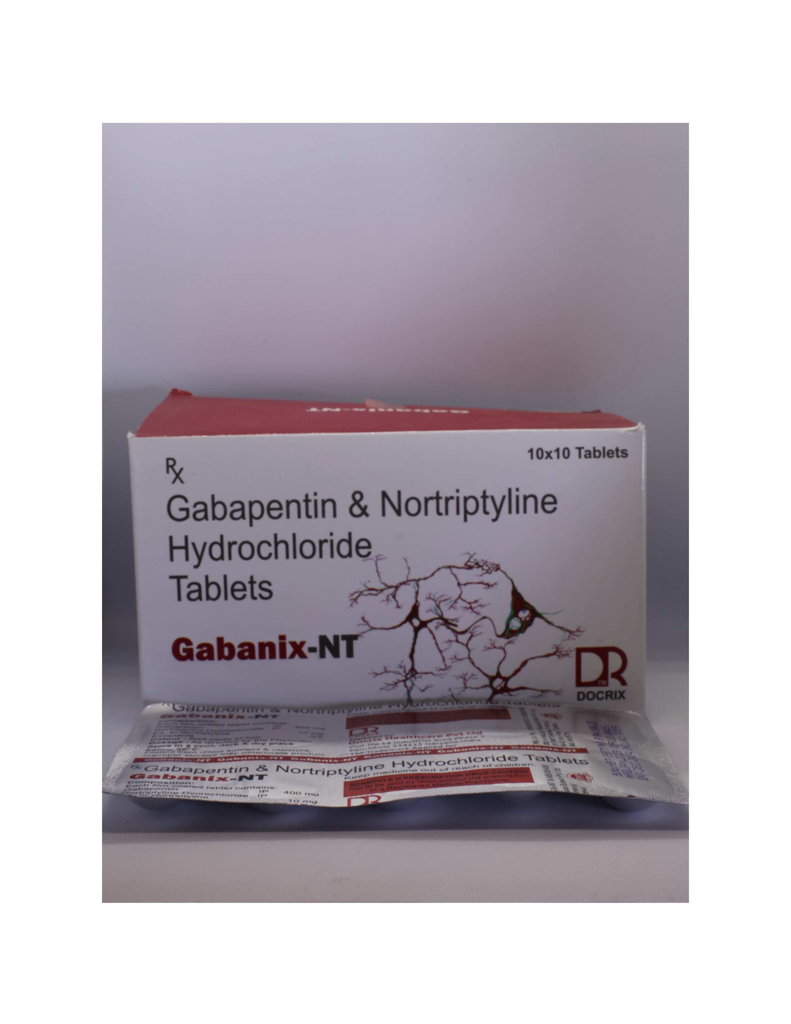 Product Name: Gabanix NT, Compositions of Gabanix NT are Gabapentin & Nortriptyline Hydrochloride Tablets - Docrix Healthcare
