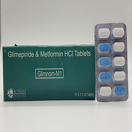 Product Name: Glimnom M1, Compositions of Glimnom M1 are Glimepiride and Metformin Hydrochloride Tablets  - Acinom Healthcare
