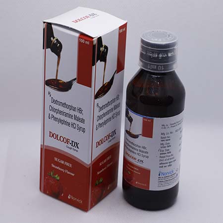 Product Name: Dolcof DX, Compositions of Dolcof DX are Dextromethrophan HBr, Phenylephrine HCl and Chloropheniramine Maleate - Norvick Lifesciences