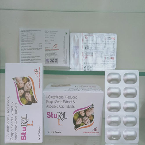Product Name: Stural L, Compositions of Stural L are L Glutathione Grape seed extract & Ascorrbic Acid - Associated Biopharma