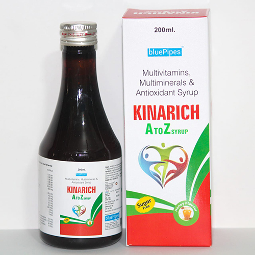 Product Name: KINARICH A TO Z SYRUP, Compositions of KINARICH A TO Z SYRUP are Multivitamins, Multiminerals & Antioxidant Syrup - Bluepipes Healthcare