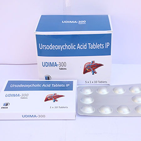Product Name: Udima 300, Compositions of Udima 300 are Ursodeoxycholic Acid Tablets IP - Eviza Biotech Pvt. Ltd