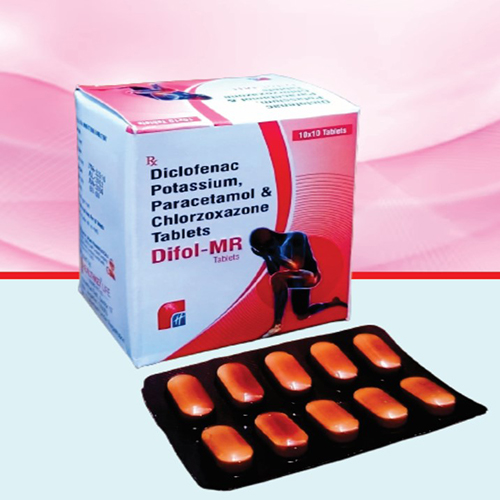 Product Name: Difol MR, Compositions of Difol MR are Diclofenac Potassium & Paracetamol & Chlorzoxazone Tablets  - Healthkey Life Science Private Limited
