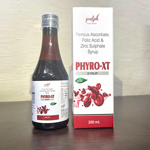 Product Name: Phyro xt, Compositions of Phyro xt are Ferrous Ascorbate Folic Acid & Zinc Sulphate Syrup  - Guelph Healthcare Pvt. Ltd